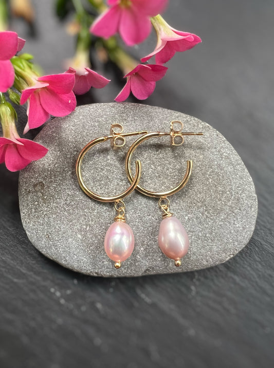 Pearl Drop Mini Hoops in 14k Gold Fill