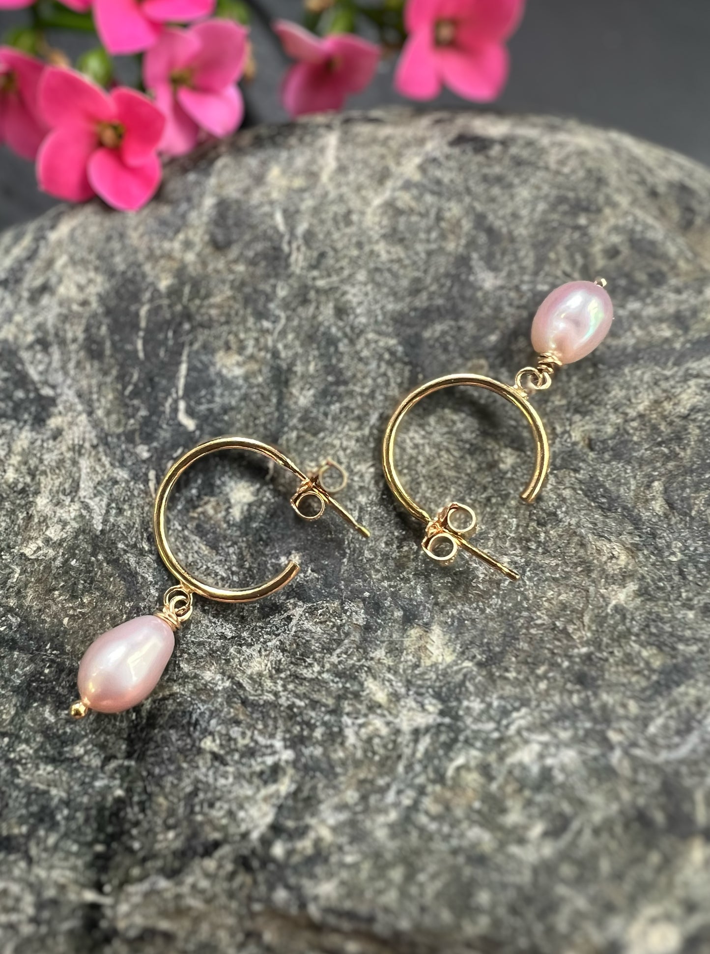 Pearl Drop Mini Hoops in 14k Gold Fill