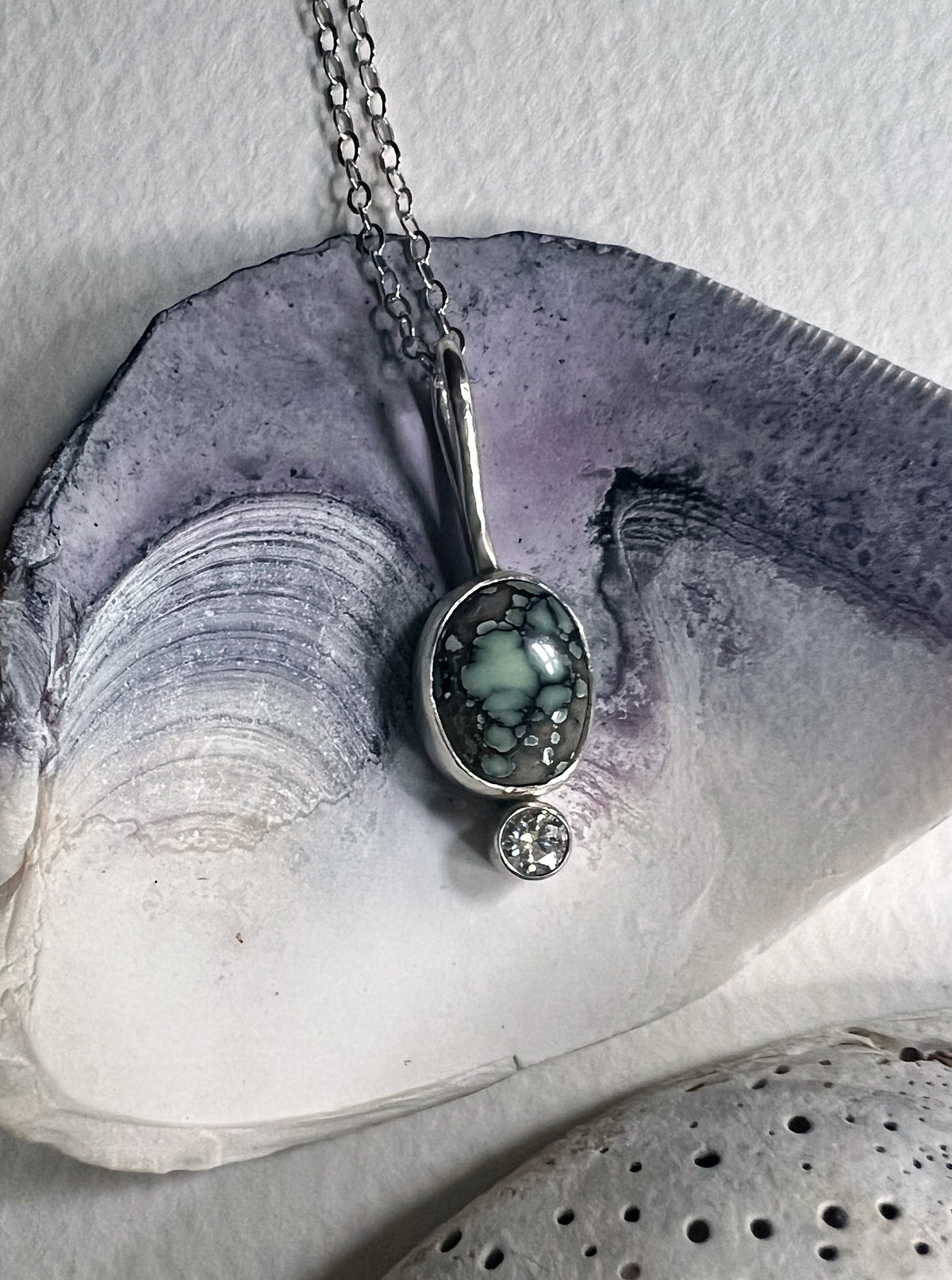 Poseidon Variscite + Moissanite Pendant