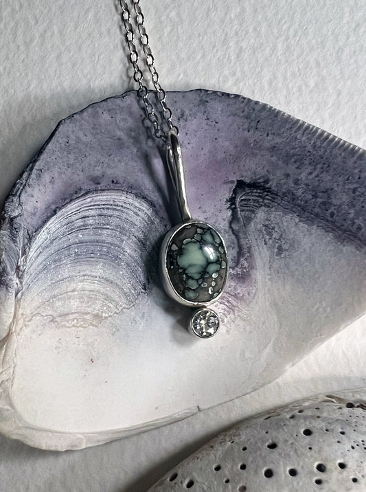 Poseidon Variscite + Moissanite Pendant