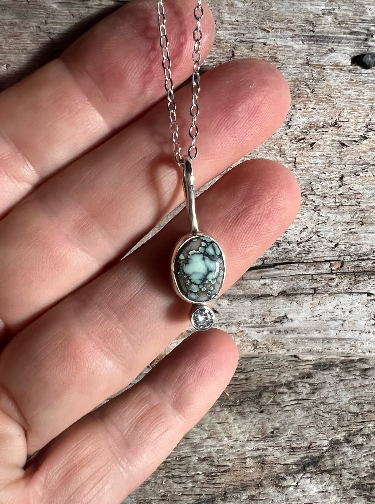 Poseidon Variscite + Moissanite Pendant