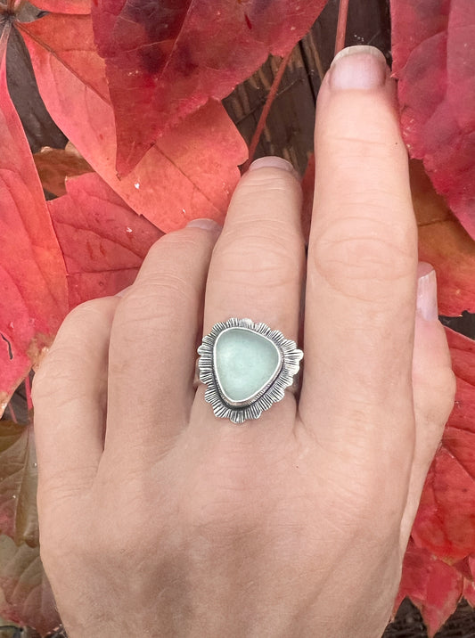 Ripple Ring with Seafoam Seaglass • Size 7.5