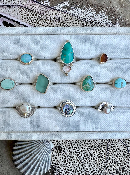 Seafoam Seaglass Ring Set in 14k Gold Fill • Size 9.25