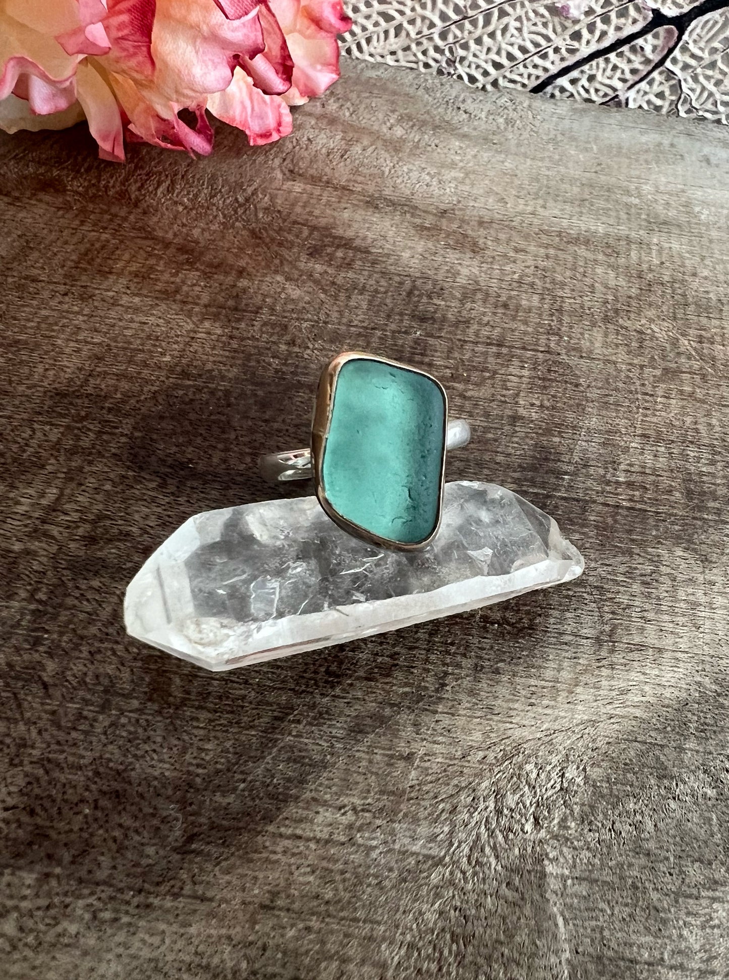 Seafoam Seaglass Ring Set in 14k Gold Fill • Size 9.25