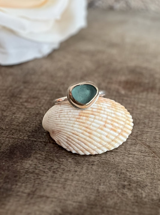Seafoam Seaglass Ring Set in 14k Gold Fill • Size 6.5