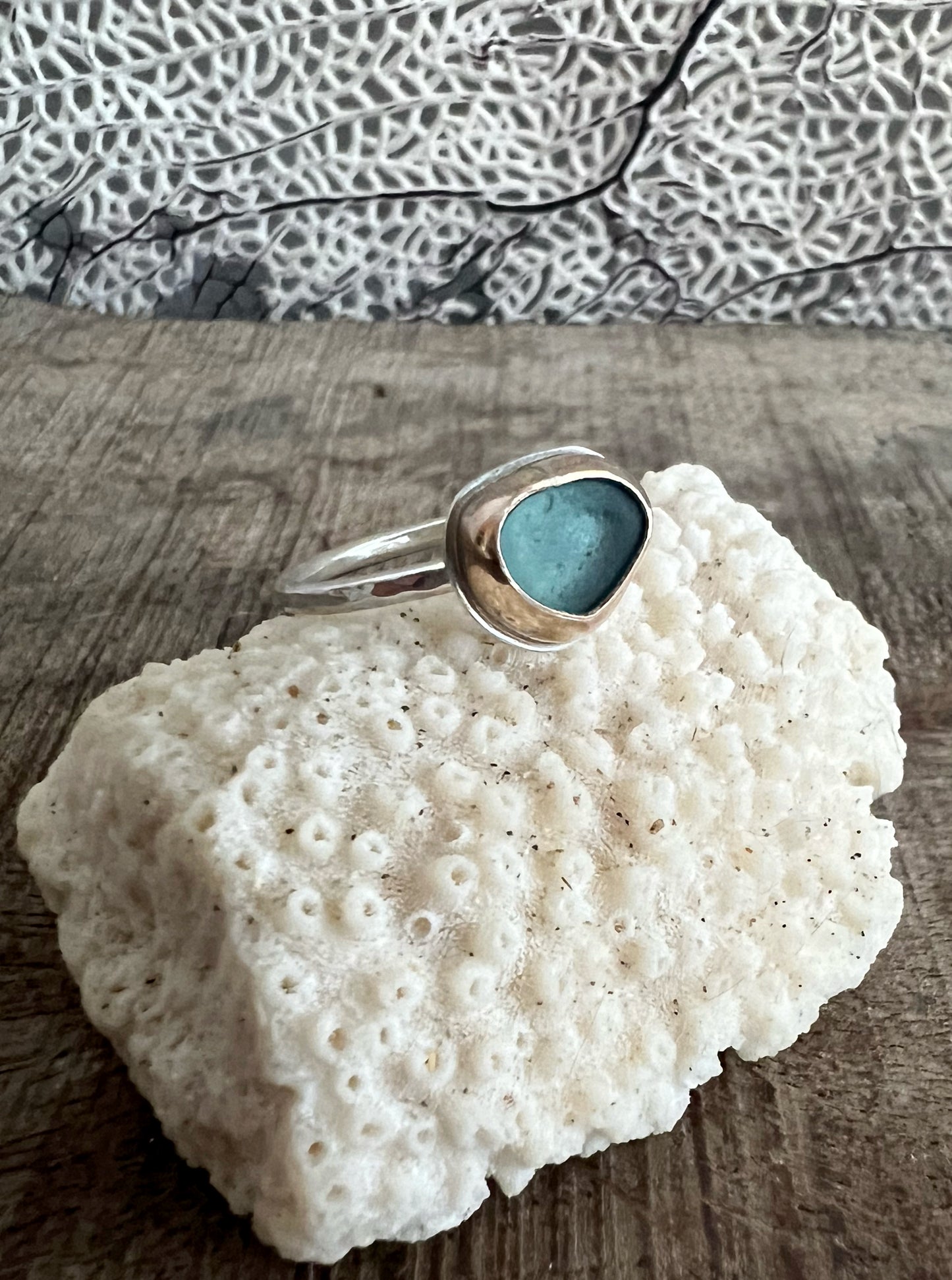 Seafoam Seaglass Ring Set in 14k Gold Fill • Size 6.5