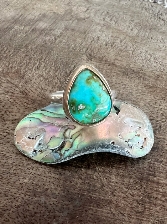 Vessel Ring with Sonoran Mountain Turquoise Set in 14k Gold Fill • Size 7