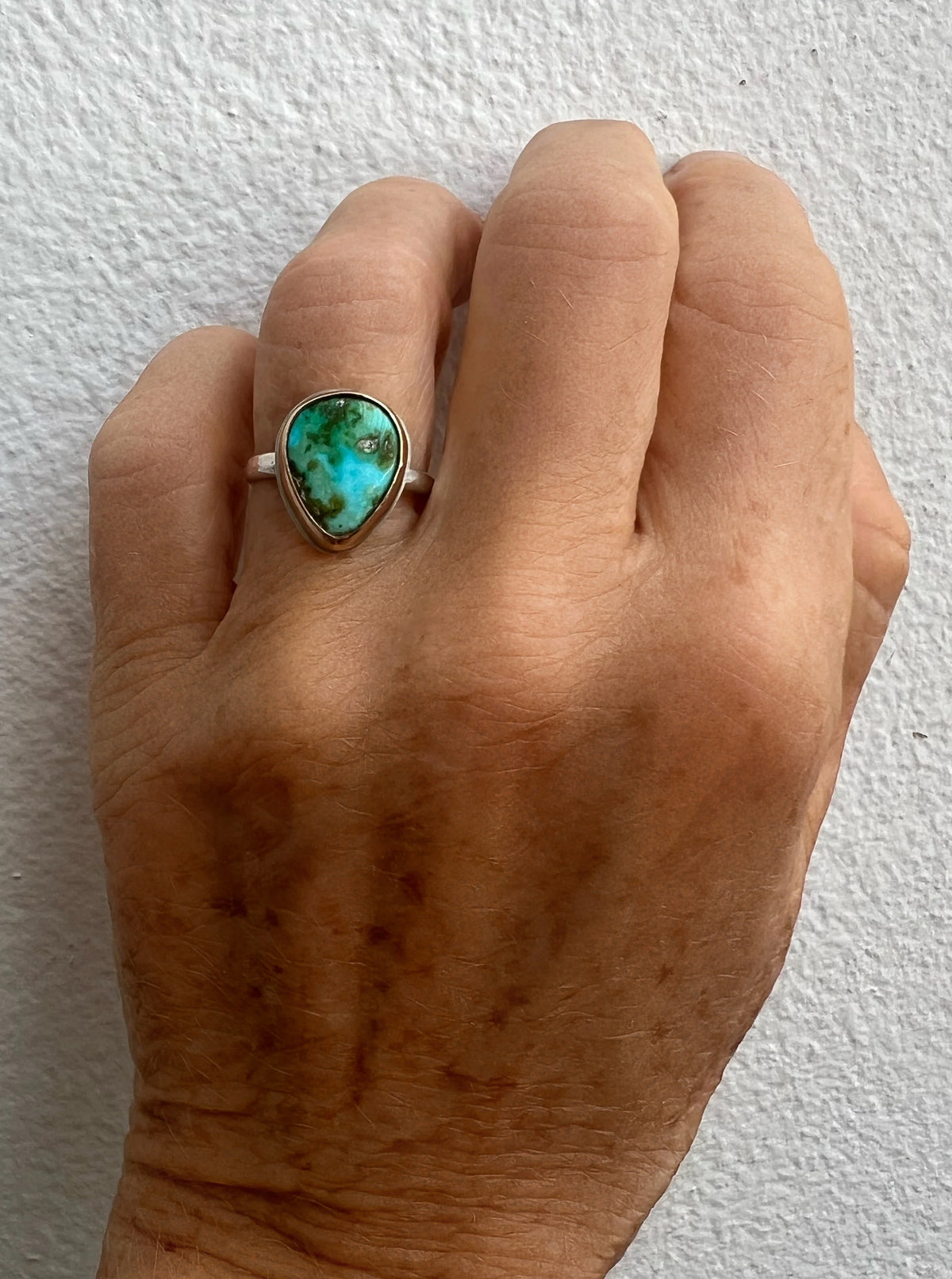 Vessel Ring with Sonoran Mountain Turquoise Set in 14k Gold Fill • Size 7