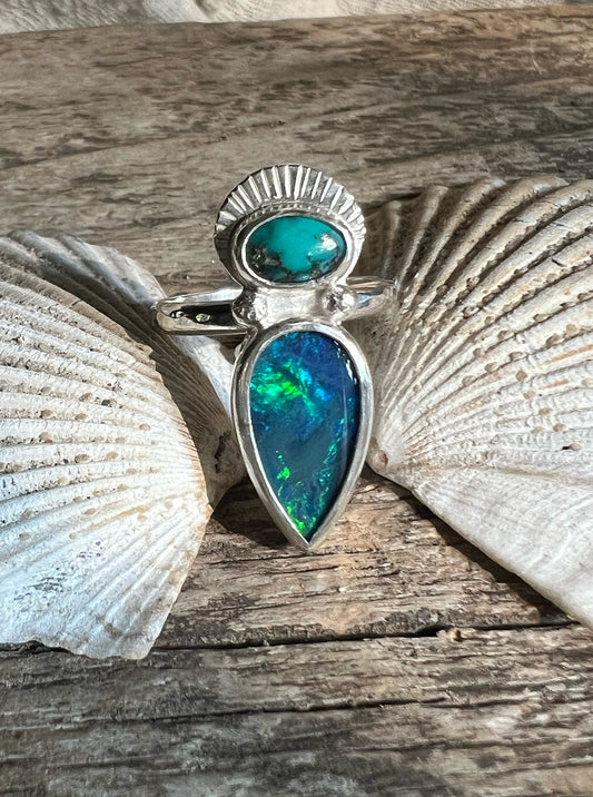 Turquoise + Opal Statement Ring • Size 7