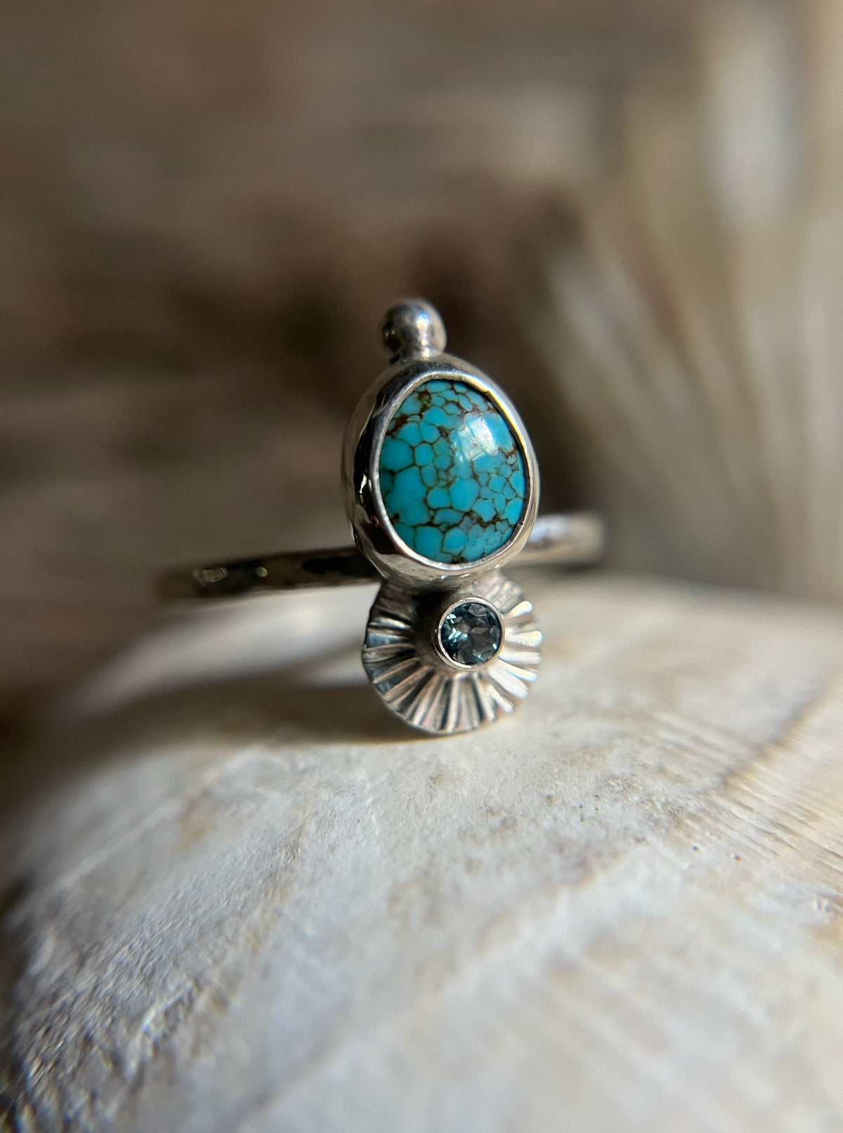 El Faro Ring with Turquoise + Montana Sapphire • Size 8.5