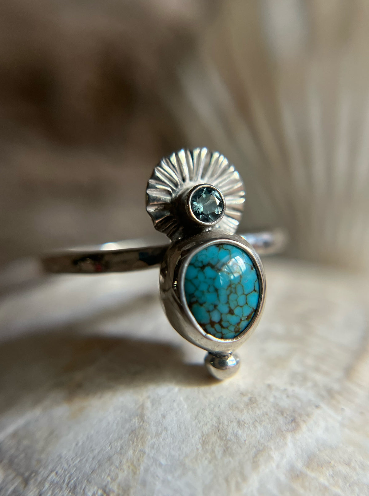 El Faro Ring with Turquoise + Montana Sapphire • Size 8.5