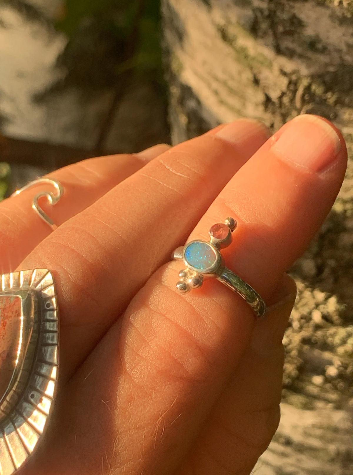 Australian Opal and Oregon Sunstone Ring No. 3 • Size 5.25
