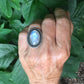 Rainbow Moonstone Shield Ring Shown on Hand