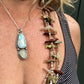 Double Amulet Larimar and Sea Glass Pendant Shown Worn
