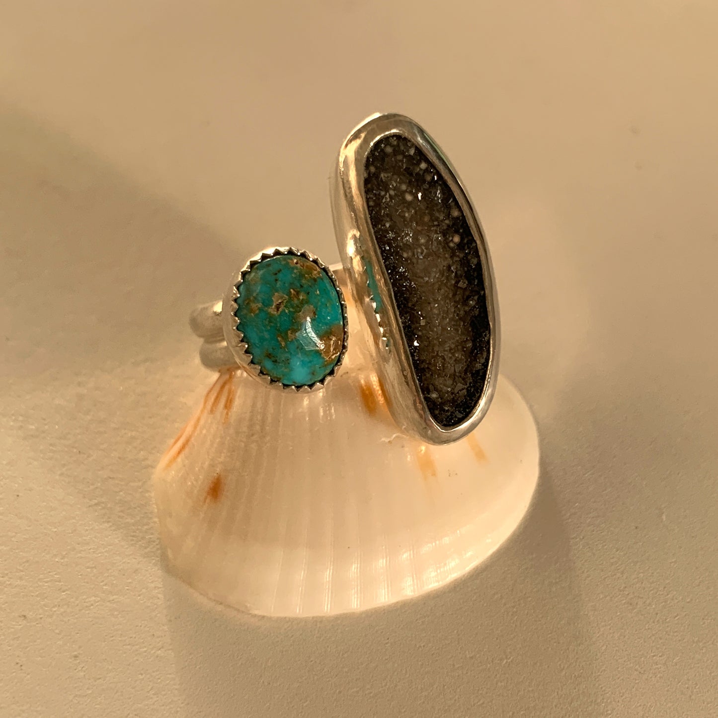 Druzy Agate + Turquoise Duet Ring • Size 6.5 / 7