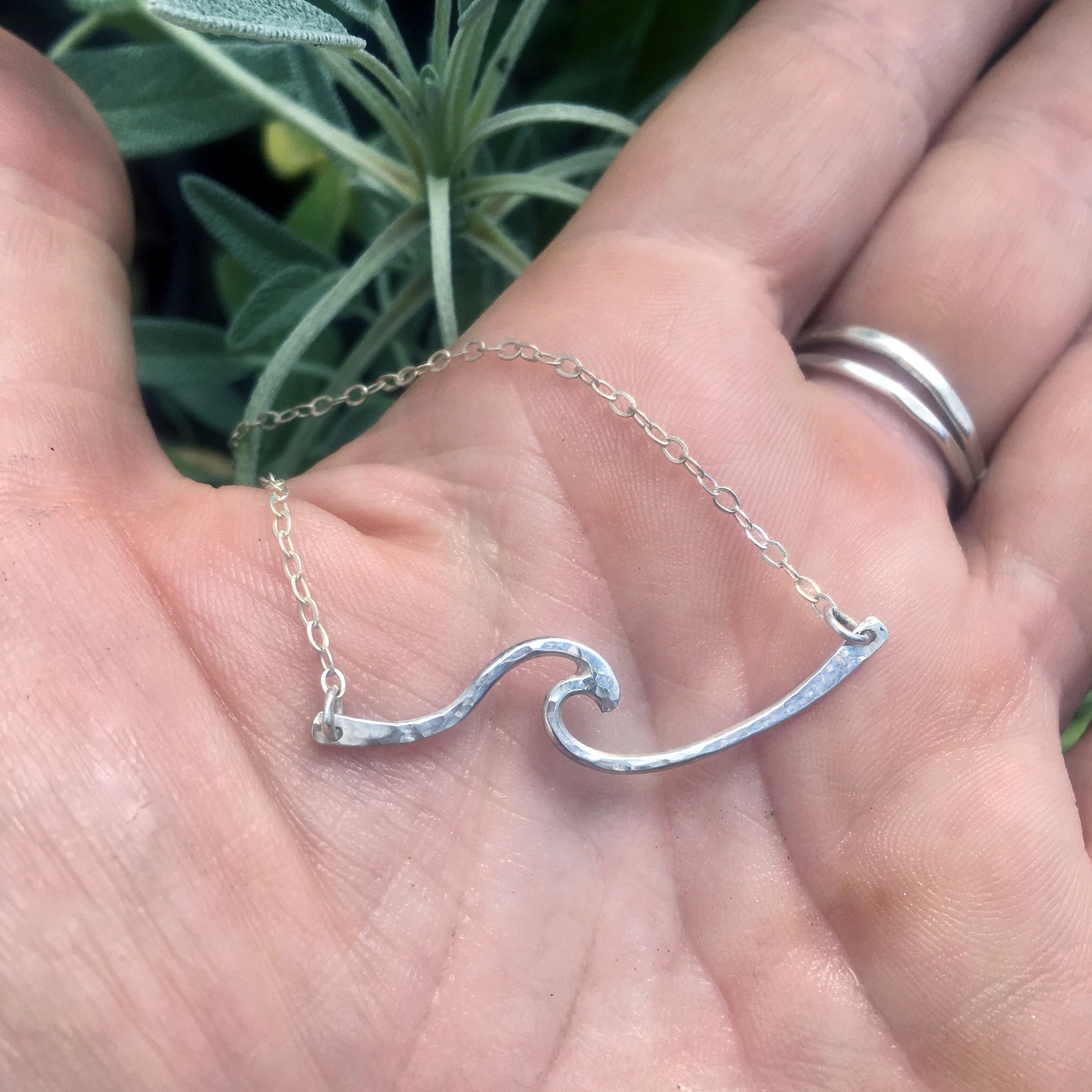 Handmade Silver Wave Necklace - Handcrafted by Lulu Bug Jewelry