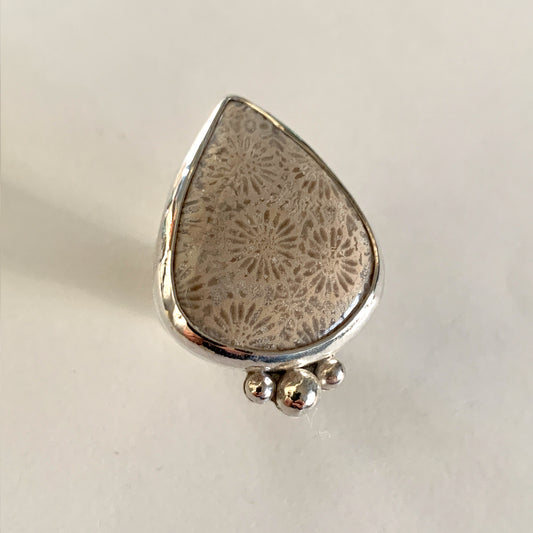 Fossil Coral Vessel Ring • Size 7.5