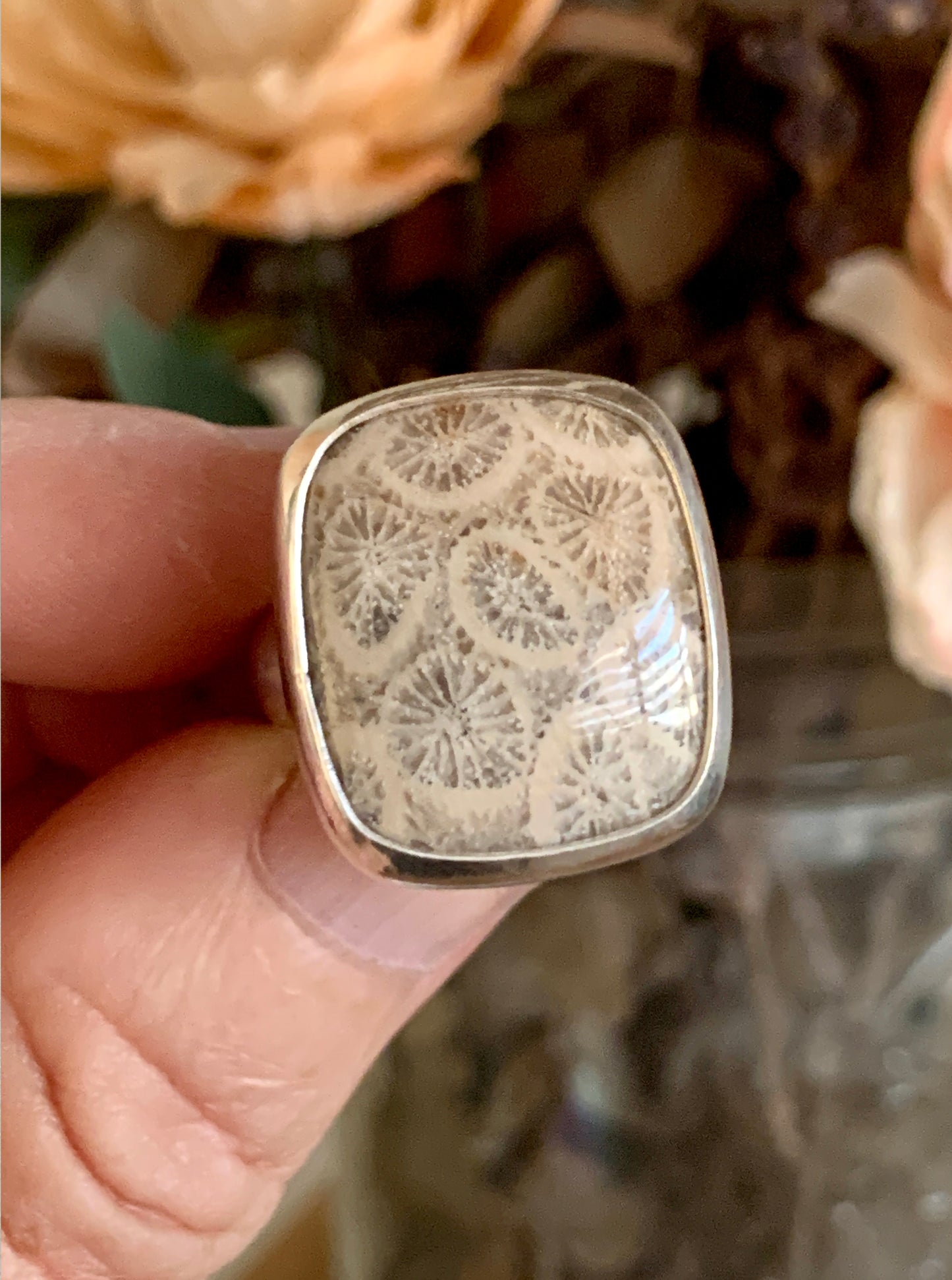 Fossil Coral Vessel Ring • Size 9.5