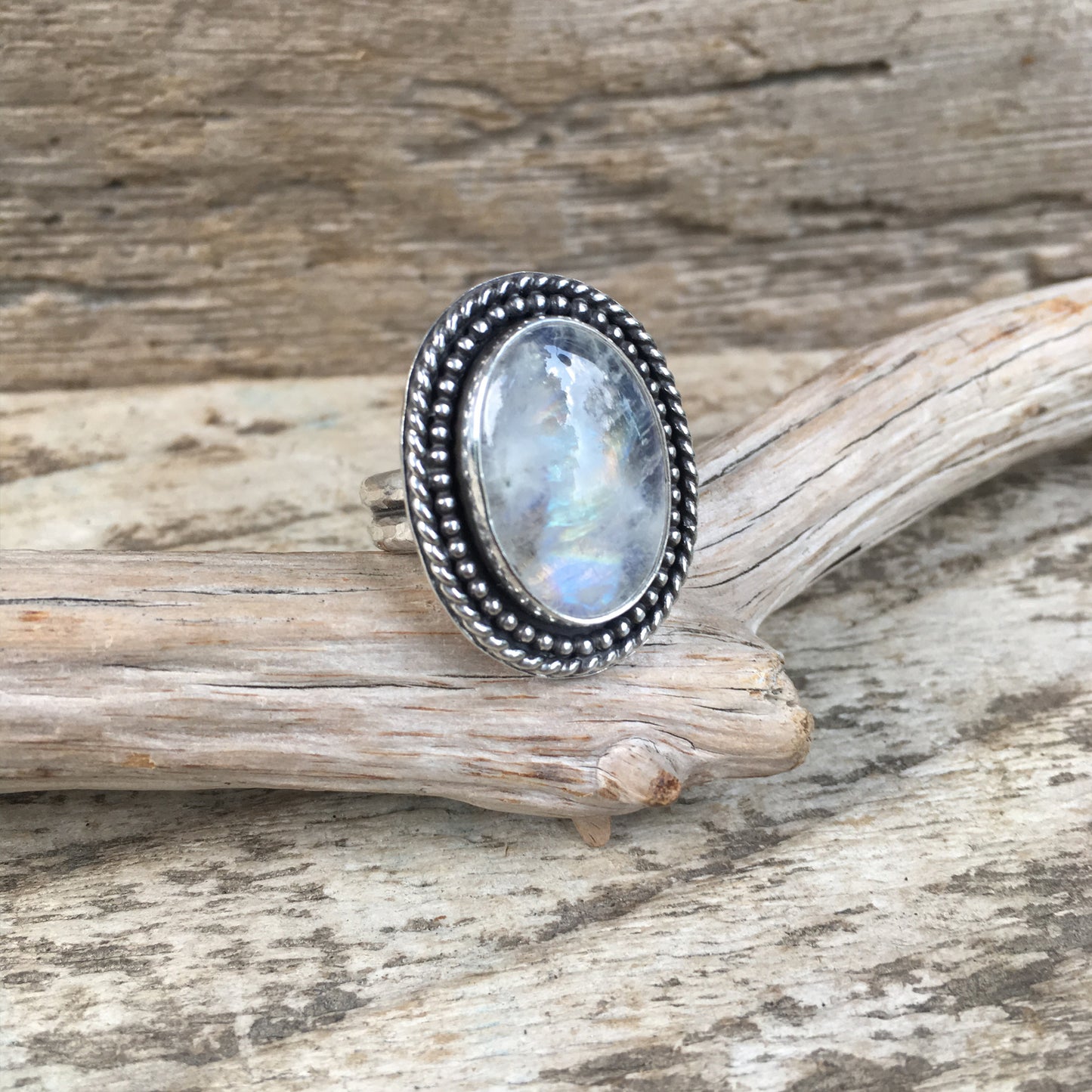 Rainbow Moonstone Shield Ring