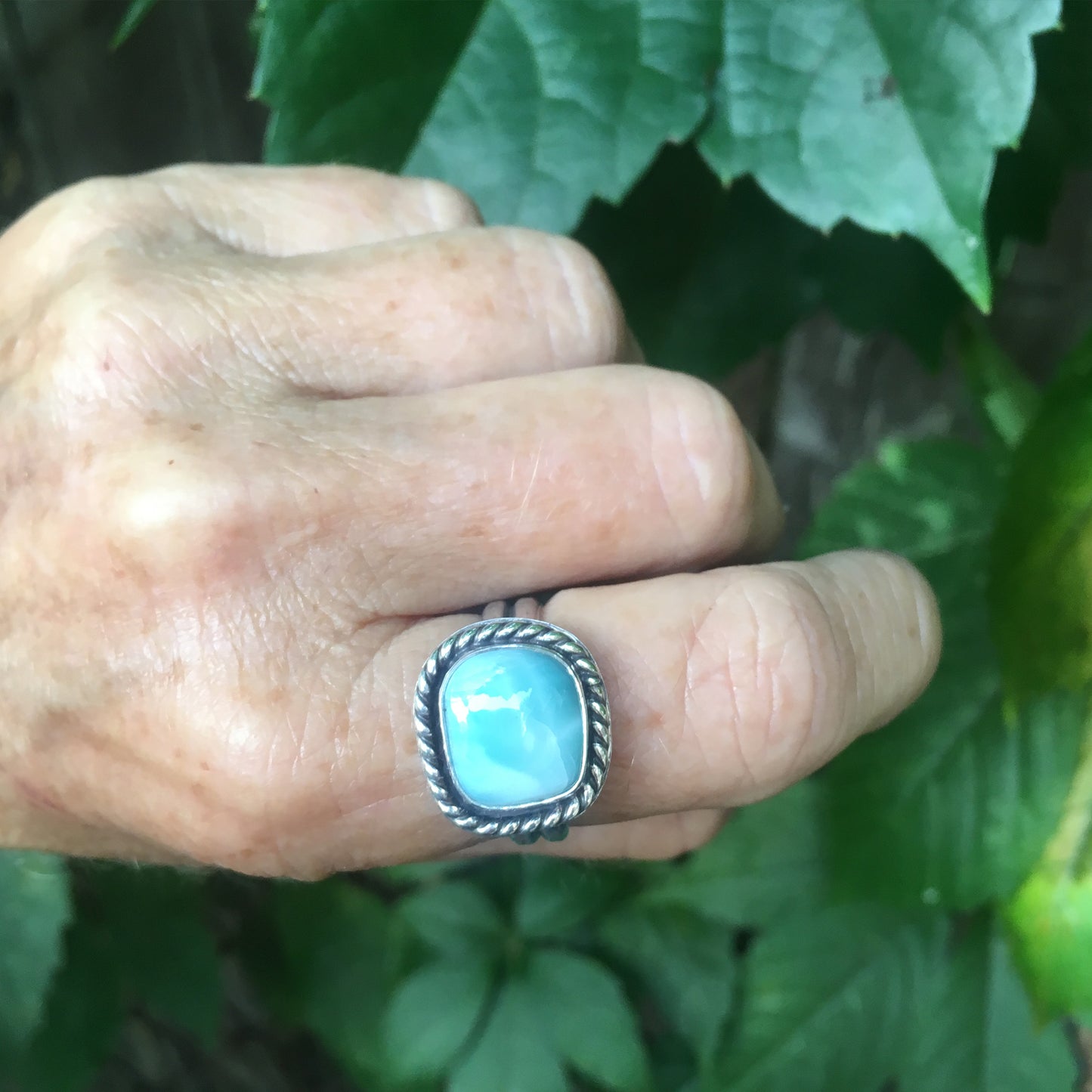 Larimar Unisex RIng Shown on Hand