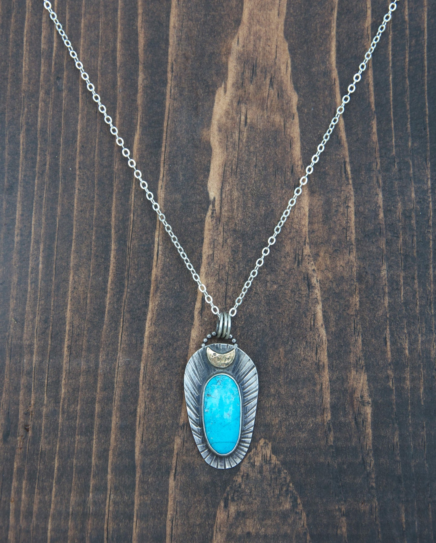 Kingman Turquoise Pendant - Crescent Moon Jewelry - Turquoise and Sterling Silver Pendant - Handcrafted Jewelry by Special J Creations – One of a Kind