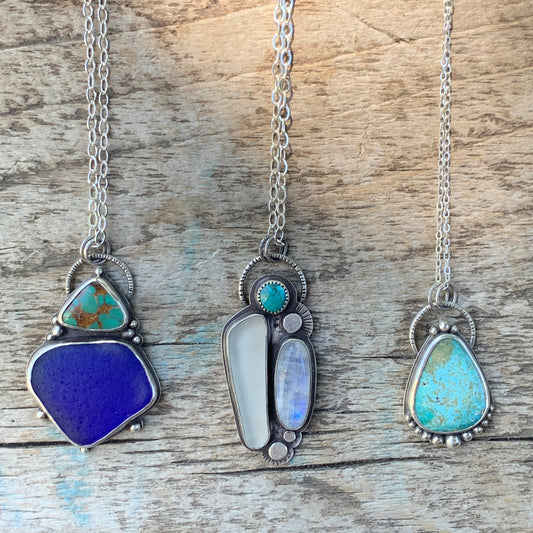 Depths Pendant with Turquoise + Very Rare Seaglass