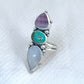 Power Trio Ring with Wampum, Turquoise + Moonstone • Size 8.25