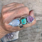 Power Trio Ring with Wampum, Turquoise + Moonstone • Size 8.25