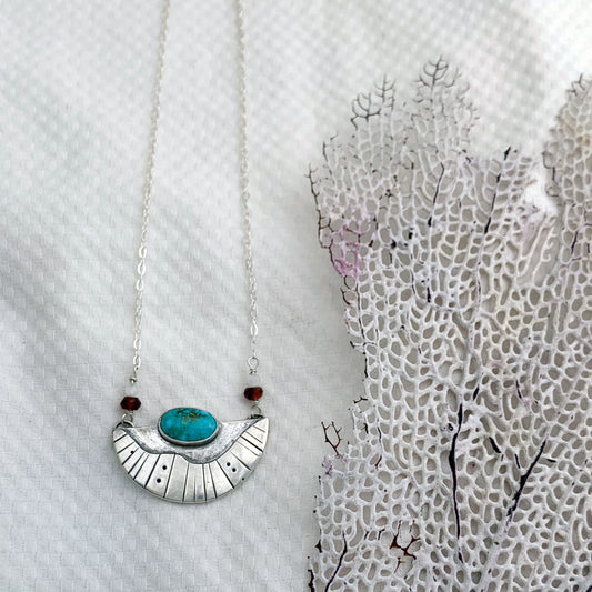 Surfacing Pendant with Turquoise, Garnet + Moonstone