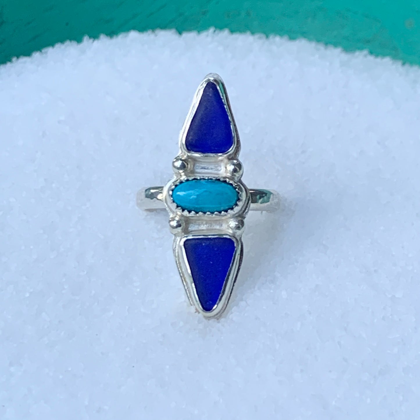 Trio Ring with Turquoise and Seaglass • Size 7
