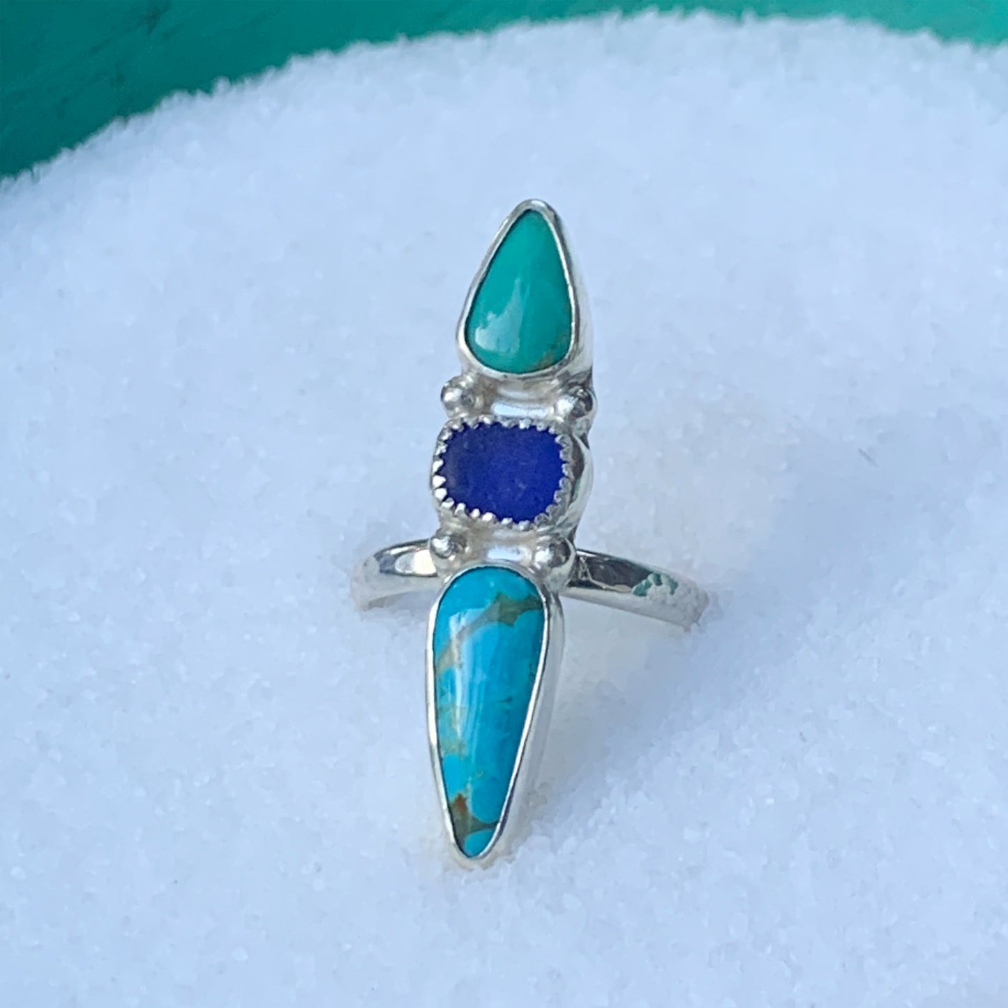 Trio Ring with Turquoise and Seaglass • Size 8