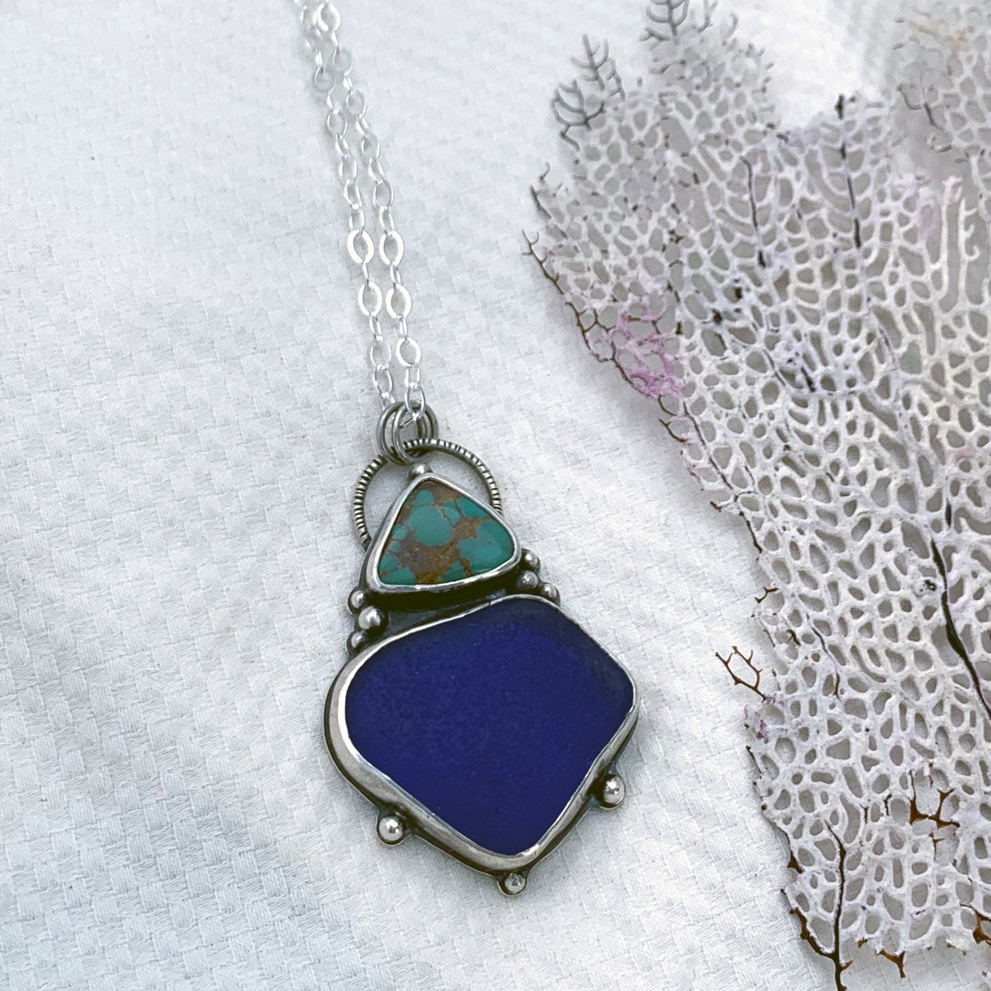 Depths Pendant with Turquoise + Very Rare Seaglass