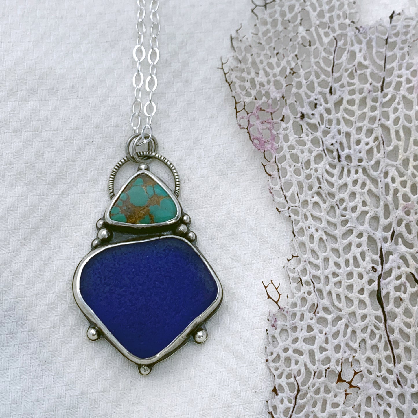 Depths Pendant with Turquoise + Very Rare Seaglass