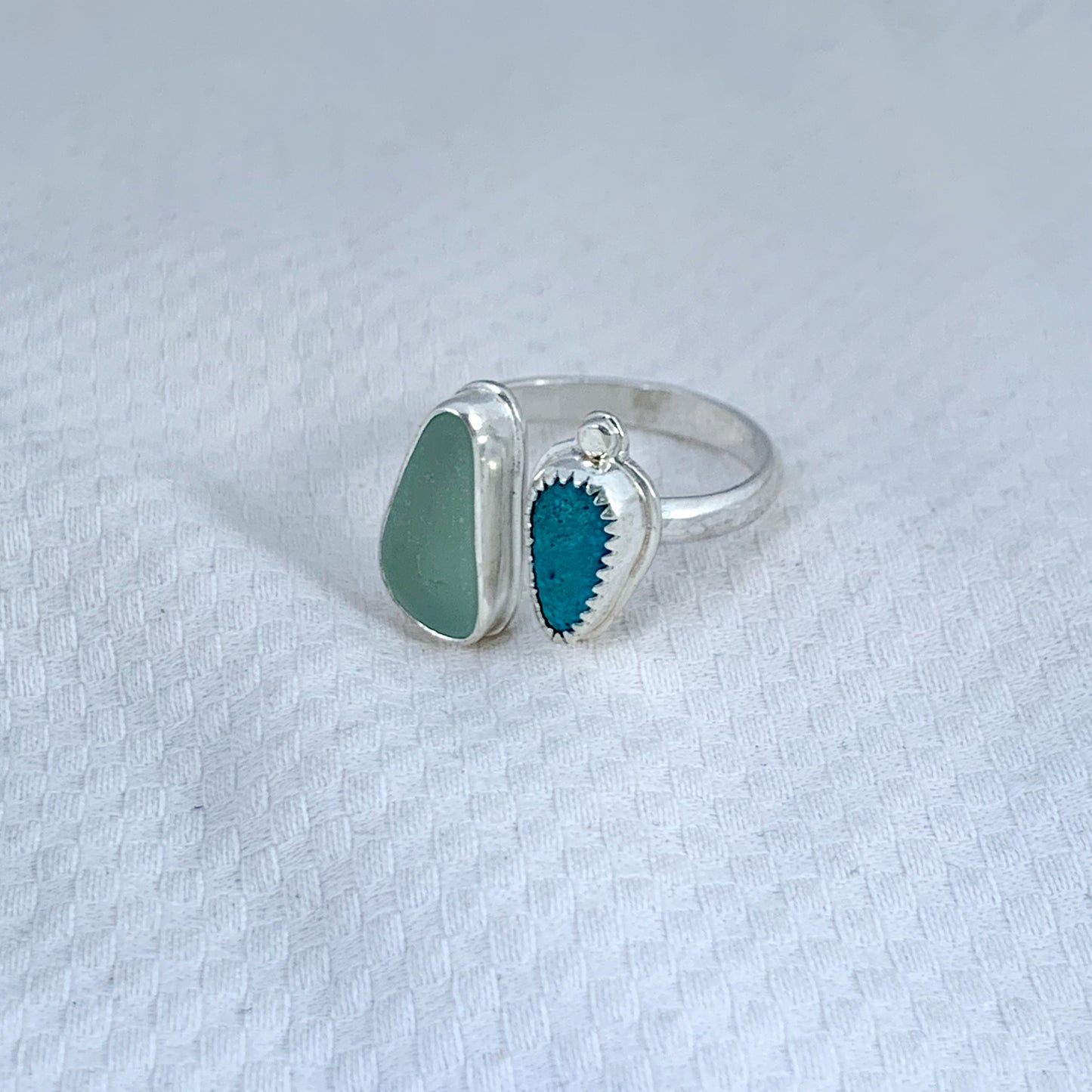 Two Treasures Ring with Turquoise and Seaglass • Size 8.5
