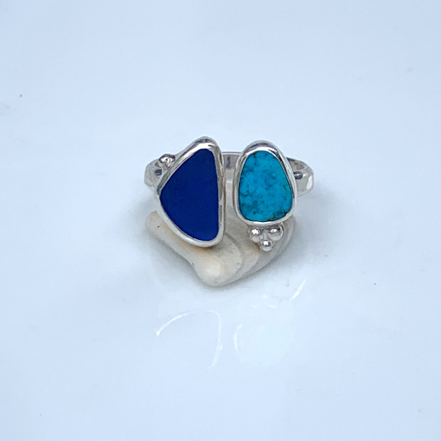 Two Treasures Ring with Turquoise and Seaglass • Size 5