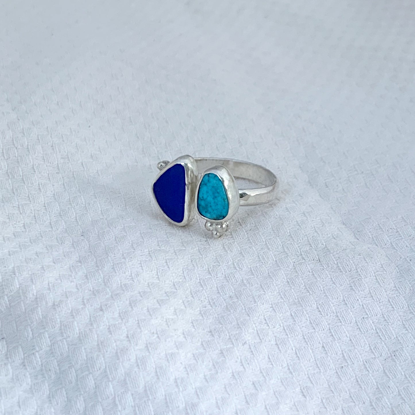 Two Treasures Ring with Turquoise and Seaglass • Size 5
