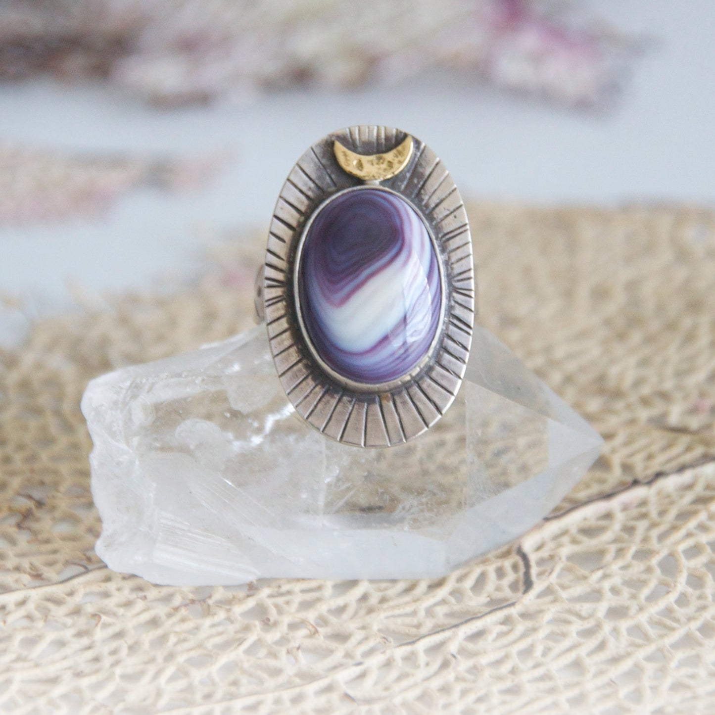 Wampum-Moontide-Ring-with-Handstamped-Detail-and-Crescent-Moon