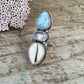 Traveler Trio Ring with Larimar, Rainbow Moonstone and Cowry Shell
