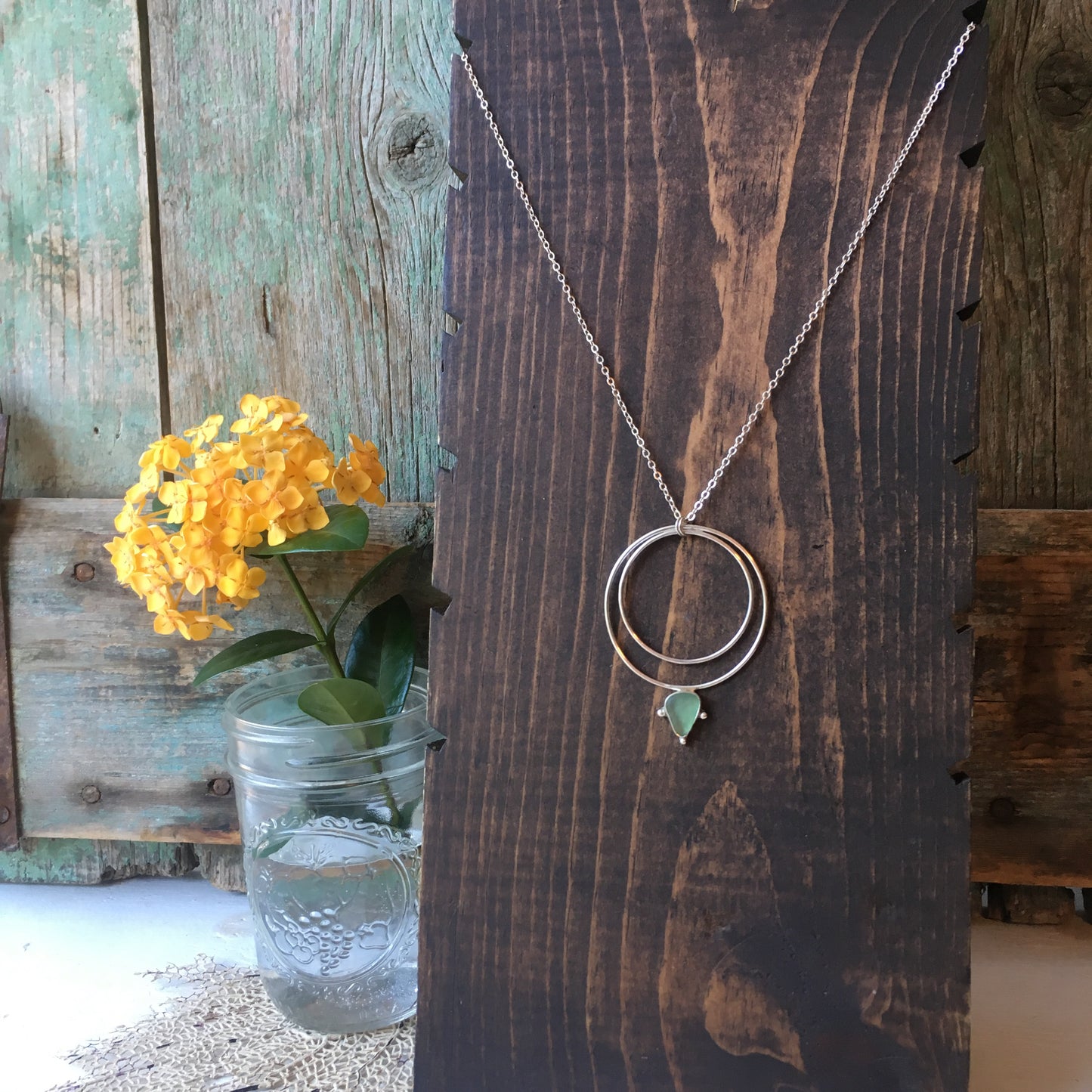 Wax and Wane Pendulum Teal Seaglass Necklace