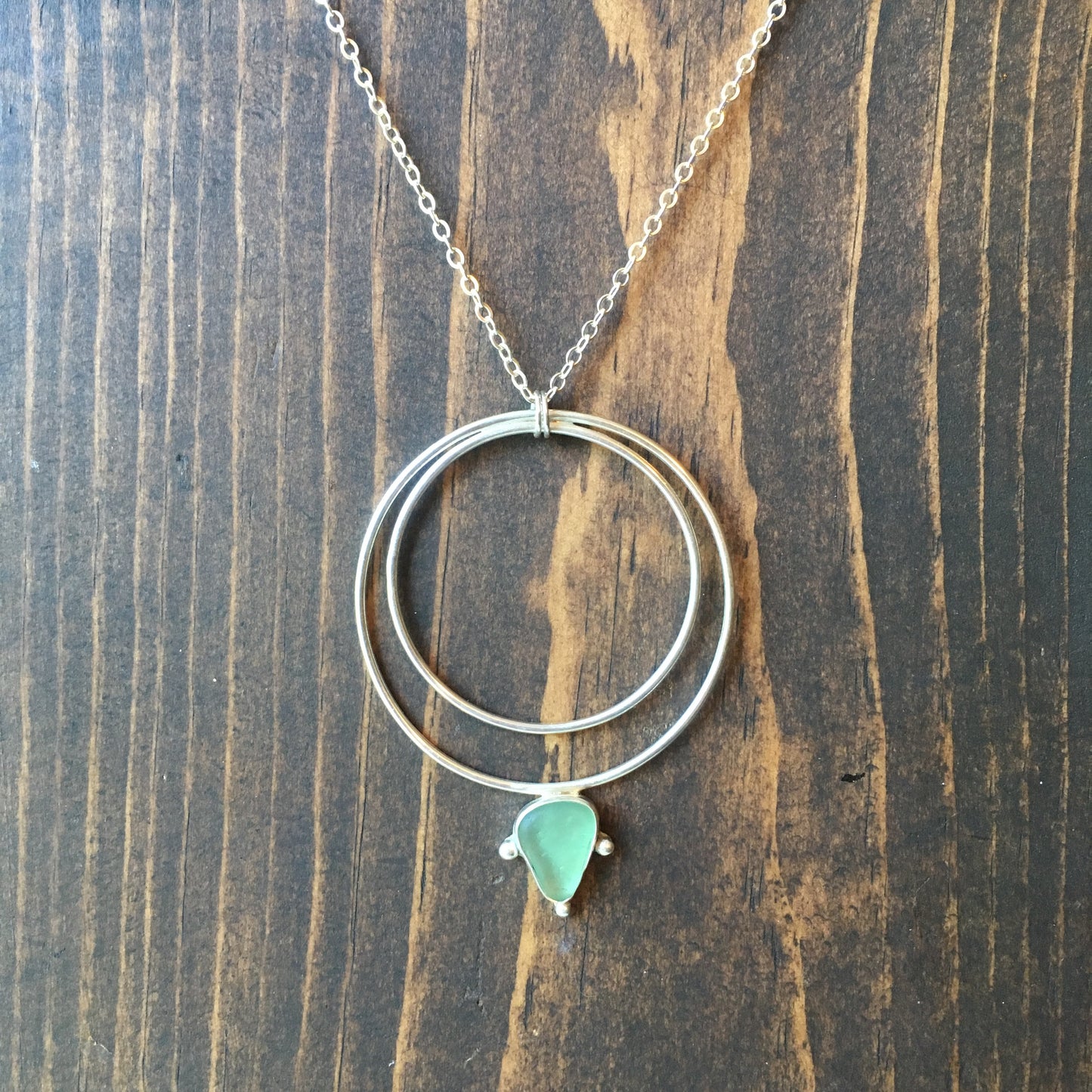 Wax and Wane Pendulum Teal Seaglass Necklace