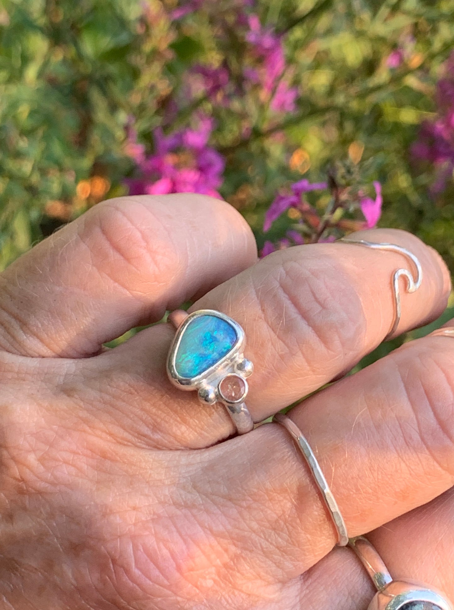 Australian Opal and Oregon Sunstone  Ring No. 2 • Size 7.25