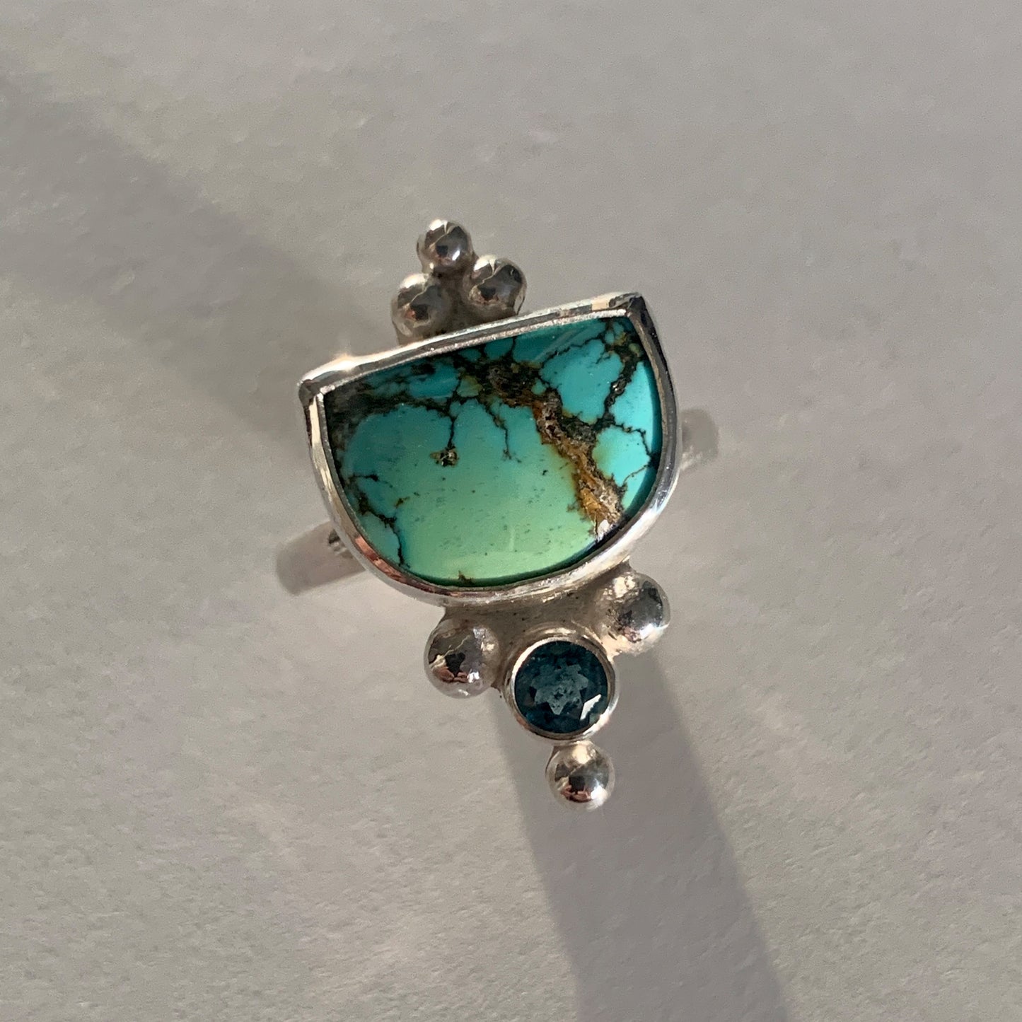 Turquoise and Topaz Ring • Size 7.75