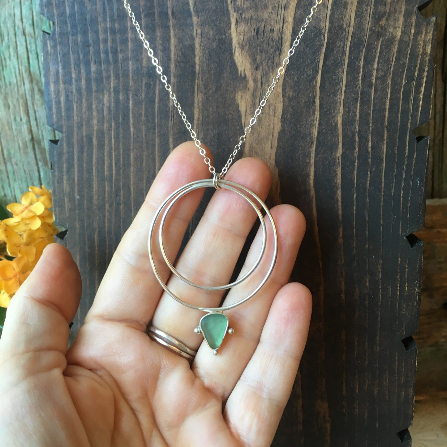 Wax and Wane Pendulum Teal Seaglass Necklace