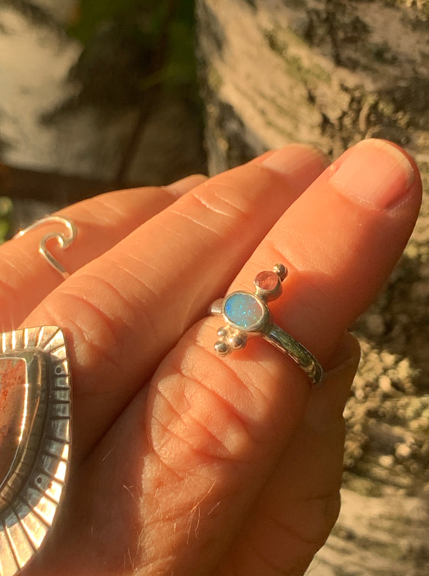 Australian Opal and Oregon Sunstone Ring No. 3 • Size 5.25