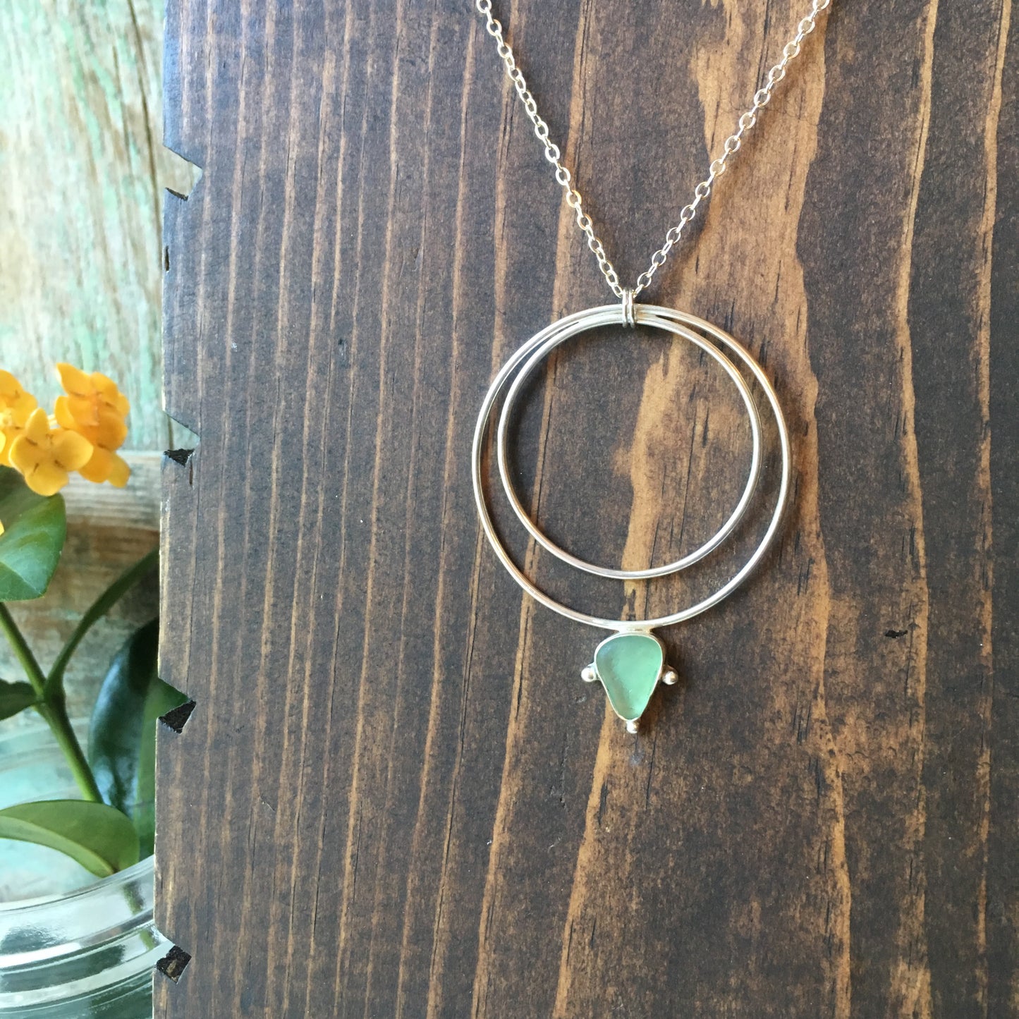 Wax and Wane Pendulum Teal Seaglass Necklace