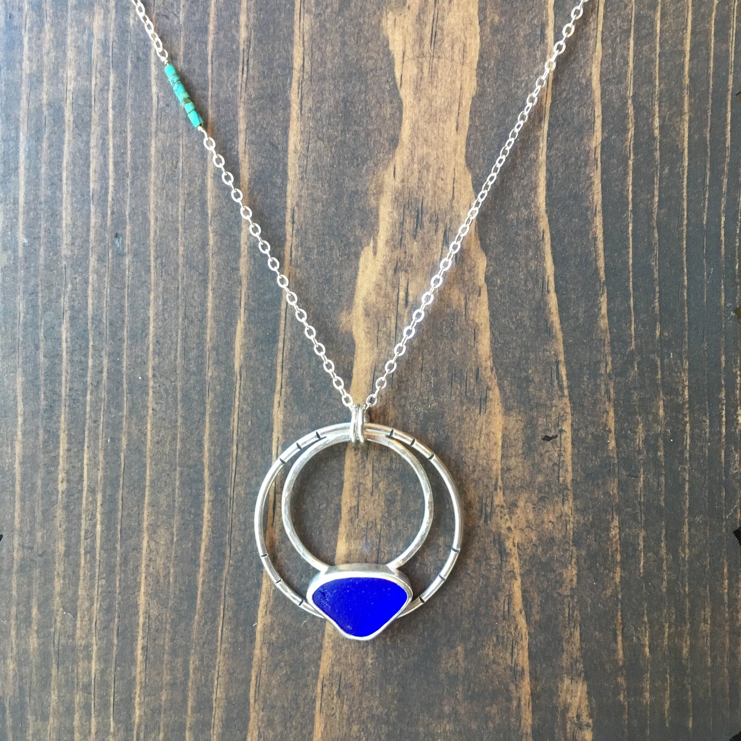 Moonlight Pendant with Rare Cobalt Blue Seaglass and Genuine Turquoise Beads